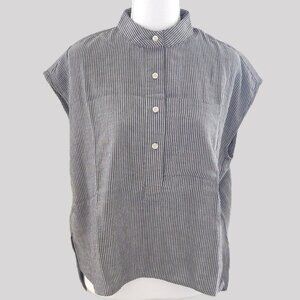 Japanese NWOT Gray/White Striped Double Gauze Sleeveless Shirt - Size S